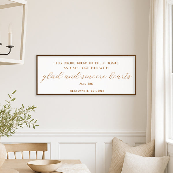 Personalized “Glad and Sincere Hearts” Scripture Wall Art – Acts 2:46 Dining Room Sign