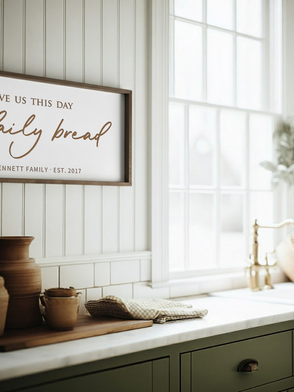 Our Daily Bread Wall Sign – Faith-Inspired Kitchen Art with Family Name