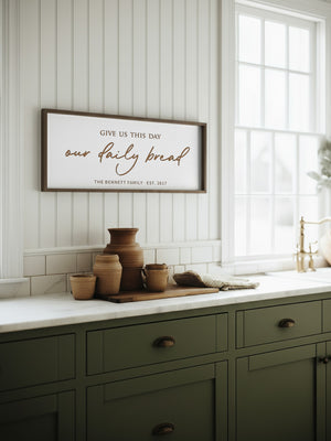Our Daily Bread Wall Sign – Faith-Inspired Kitchen Art with Family Name