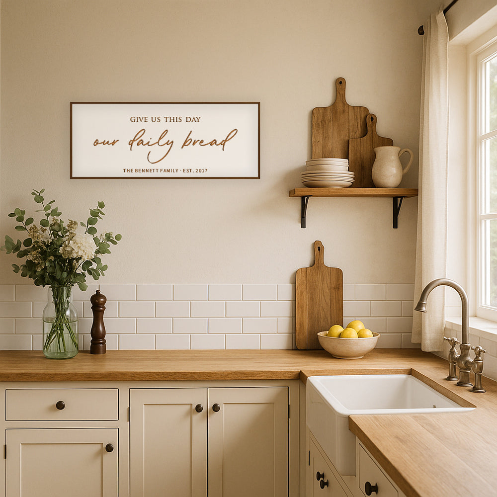 Our Daily Bread Wall Sign – Faith-Inspired Kitchen Art with Family Name