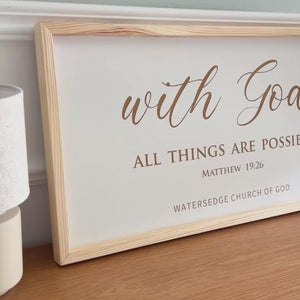 “With God All Things Are Possible” Personalized Scripture Sign – Engraved Wall Art with Family Name & Date – Matthew 19:26
