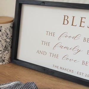 Personalized “Bless the Food, Family, and Love” Sign – Custom Dining Room Wall Art