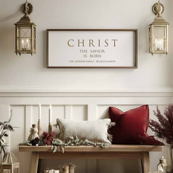 “Christ the Savior Is Born” Engraved Christmas Wall Sign – Personalized Holiday Home Décor