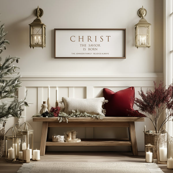 “Christ the Savior Is Born” Engraved Christmas Wall Sign – Personalized Holiday Home Décor