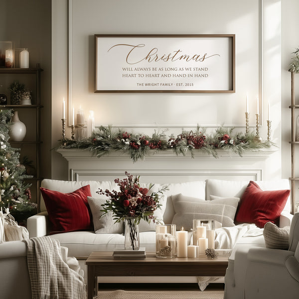 “Christmas Will Always Be” Engraved Wall Sign – Personalized Holiday Home Décor