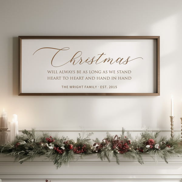 “Christmas Will Always Be” Engraved Wall Sign – Personalized Holiday Home Décor