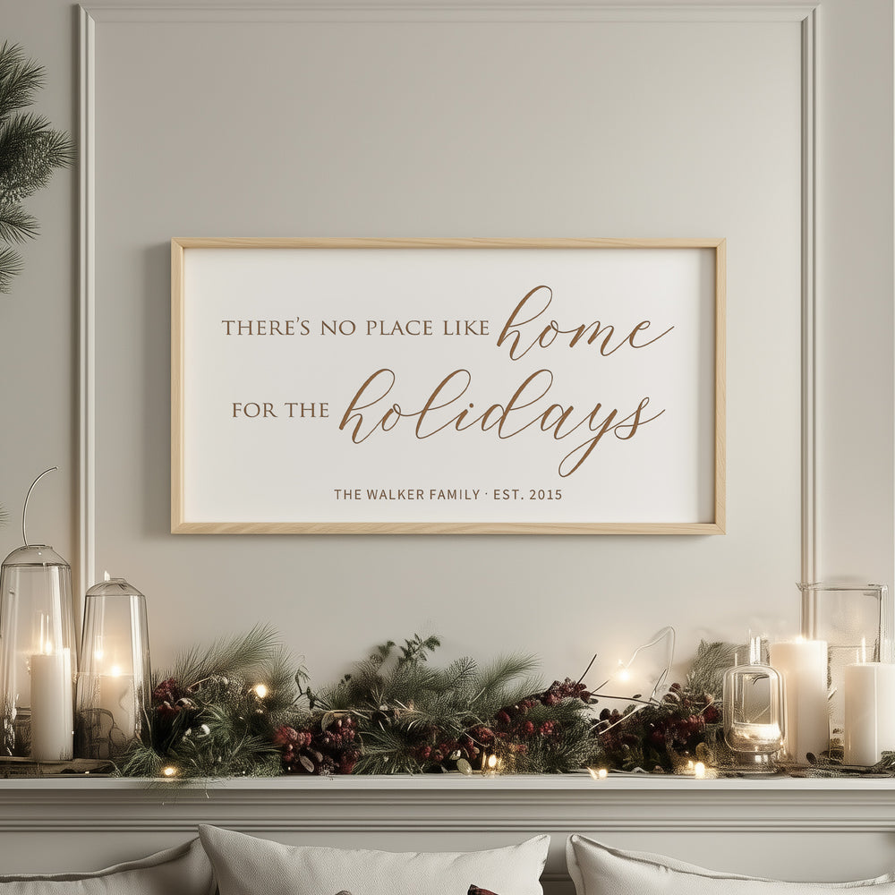 “There’s No Place Like Home for the Holidays” Engraved Wall Sign – Personalized Christmas Home Décor