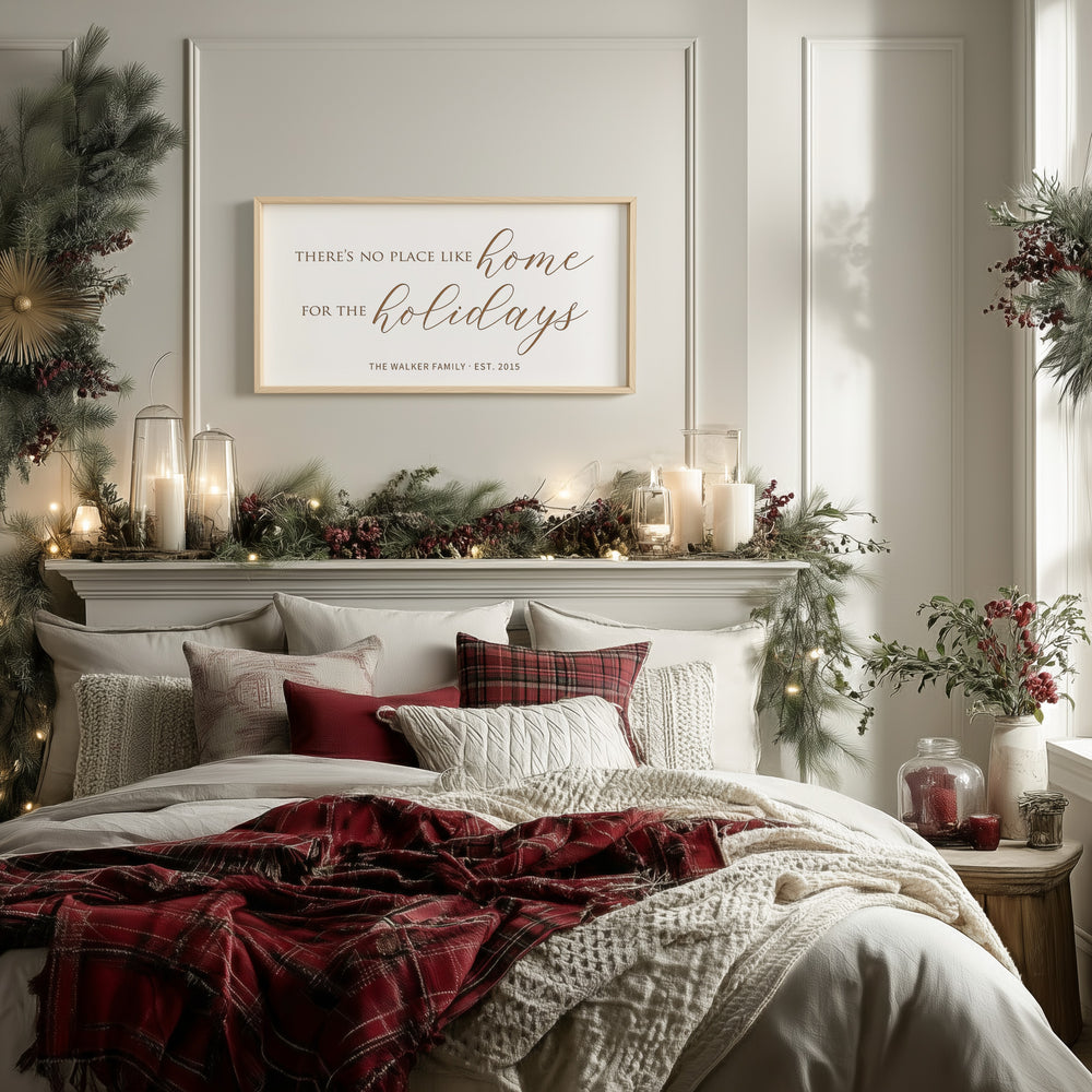 “There’s No Place Like Home for the Holidays” Engraved Wall Sign – Personalized Christmas Home Décor