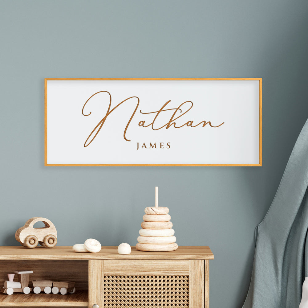 Personalized Baby Name Sign – Elegant Engraved Wall Art with First and Middle Name – Nursery Room Décor