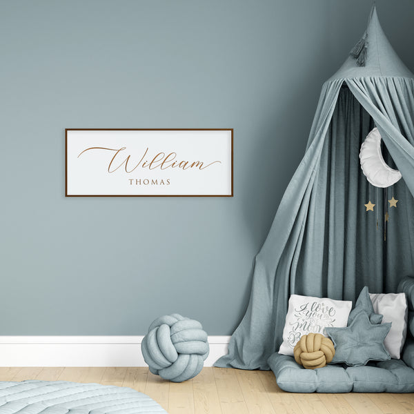 Custom Engraved Name Sign – Minimalist Nursery Wall Art with Baby’s First and Middle Name – Personalized Baby Décor