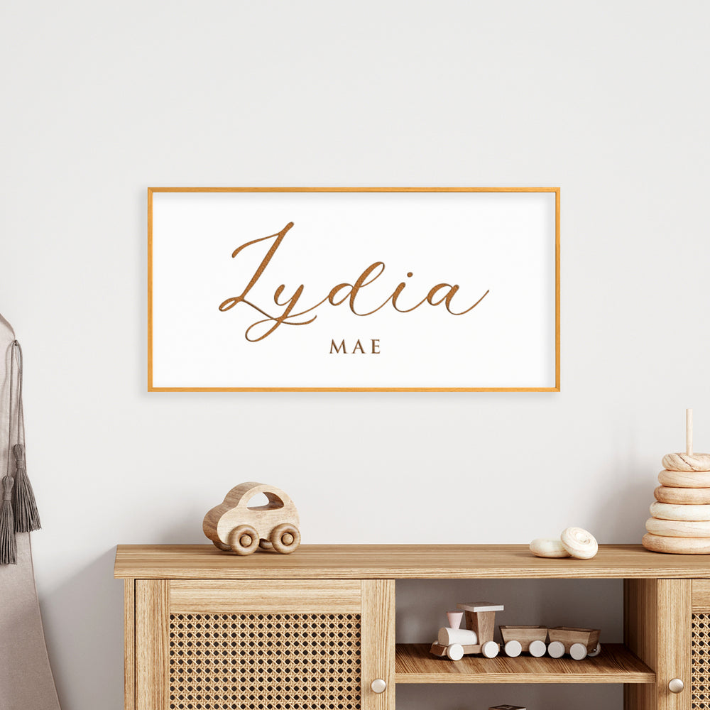 Engraved Baby Name Sign – Personalized Nursery Wall Art with First & Middle Name and Birth Date – Custom Baby Gift