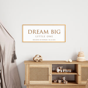 “Dream Big, Little One” Personalized Nursery Wall Art – Engraved Baby Room Quote with Name & Date