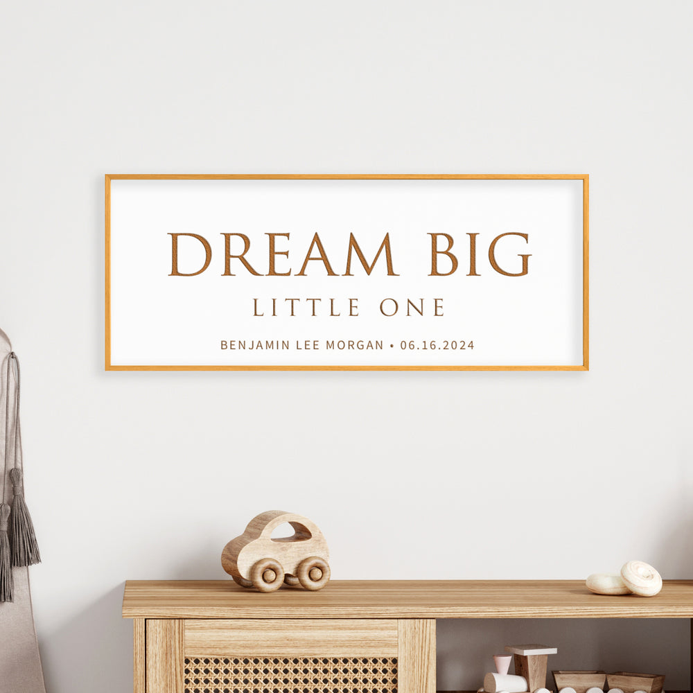 “Dream Big, Little One” Personalized Nursery Wall Art – Engraved Baby Room Quote with Name & Date