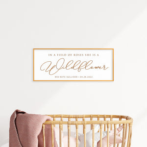 “She Is a Wildflower” Personalized Quote Sign – Engraved Nursery Wall Art for Girls with Name & Date