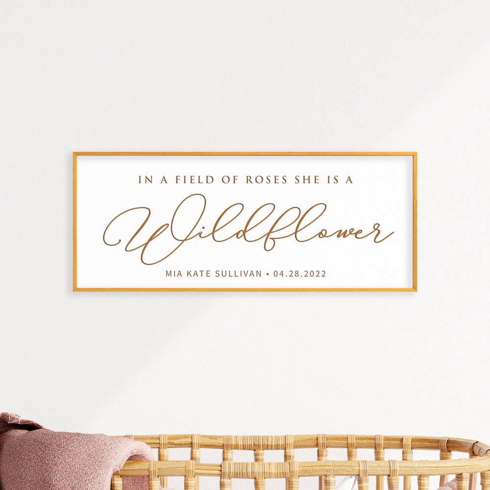 “She Is a Wildflower” Personalized Quote Sign – Engraved Nursery Wall Art for Girls with Name & Date