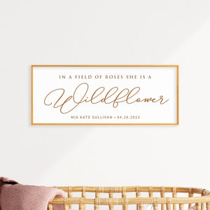 “She Is a Wildflower” Personalized Quote Sign – Engraved Nursery Wall Art for Girls with Name & Date
