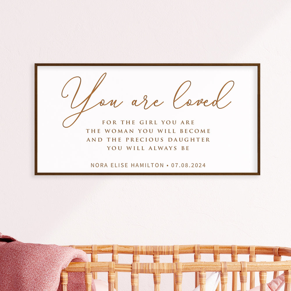 “You Are Loved” Personalized Daughter Quote Sign – Engraved Nursery or Girls Room Wall Art with Name & Date