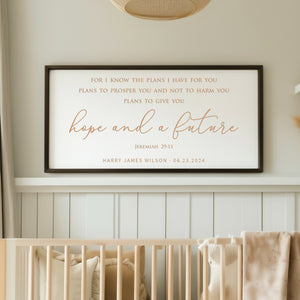 “For I Know the Plans I Have for You” Jeremiah 29:11 Scripture Sign – Personalized Nursery Wall Art