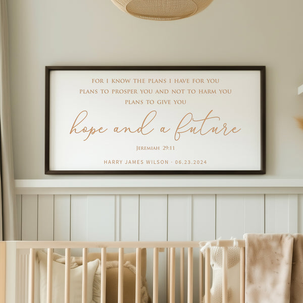 “For I Know the Plans I Have for You” Jeremiah 29:11 Scripture Sign – Personalized Nursery Wall Art