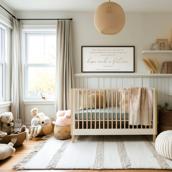 “For I Know the Plans I Have for You” Jeremiah 29:11 Scripture Sign – Personalized Nursery Wall Art