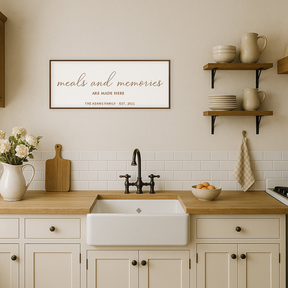 Personalized “Meals and Memories” Kitchen Sign – Heart of the Home Wall Art