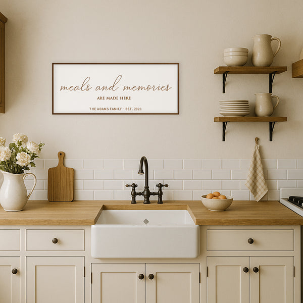 Personalized “Meals and Memories” Kitchen Sign – Heart of the Home Wall Art